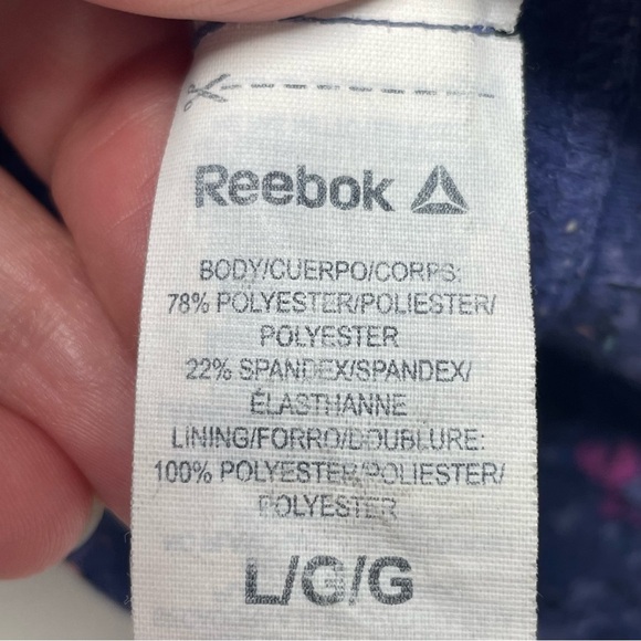 Reebok Woman’s Renew Long lined printed Sport Bra Removable Cups Blue Large - Picture 6 of 7